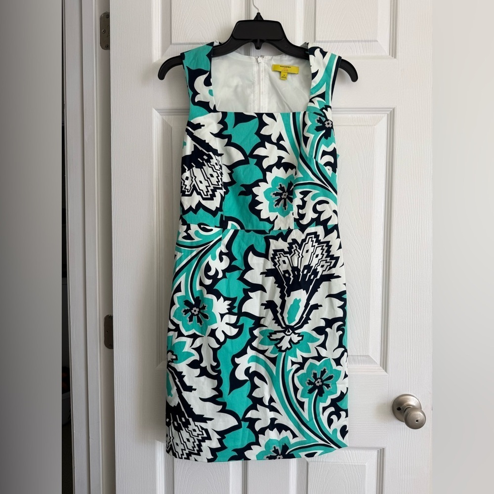 Banana Republic Milly Collection Teal Floral Sleeveless Sheath Dress Womens 4